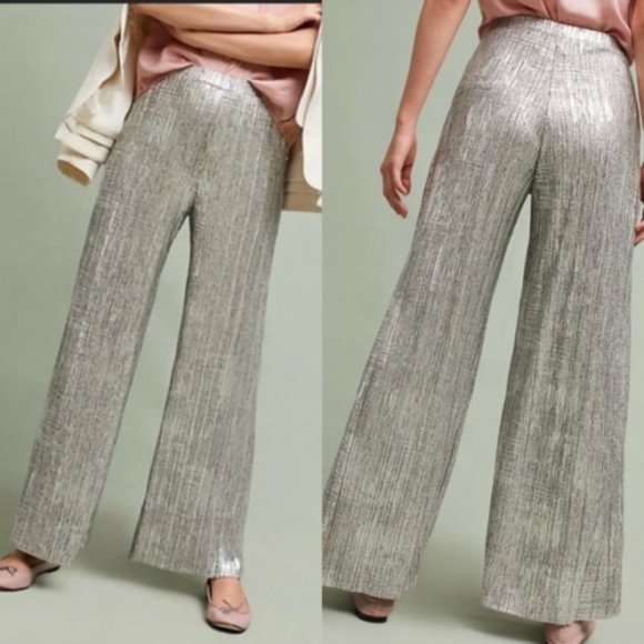 Elevenses Anthropologie Metallic Wide Leg Pants XXS - Picture 2 of 11
